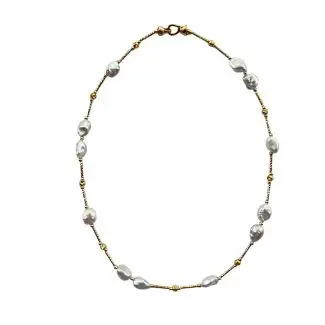 EBN10020 Golden Elegance Fresh Water Baroque Pearl Necklace