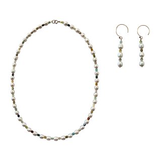 EBJ60005 Freshwater Pearl & Shads of Green Yellow Crystal Jewelry Set