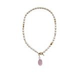 EBN10016 Fresh Water Baroque Pearl Rose Quartz Pendant Necklace