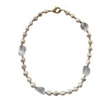 EBN10017 Fresh Water Baroque Pearl and Clear Quartz Necklace
