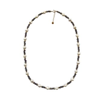 EBN10077 6-7 Fresh Water Pearl and Noir Miyuki Seed Bead Necklace