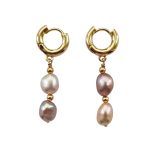 EBE30024 Multicolor Fresh Water Baroque Pearl Drop Hoop Earrings