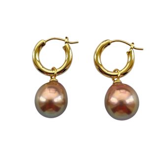 EBE30026 Golden Hoop Drop Baroque Pearl Earrings