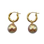 EBE30027 Golden Hoop Baroque Pearl Drop Earrings
