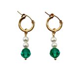 EBE30042 Emerald Crystal and Freshwater Pearl Drop Hoop Earrings