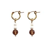 EBE30044 Champagne Crystal and Pearl Drop Hoop Earrings