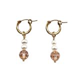 EBE30045 Blush Crystal and Fresh Water Pearl Drop Hoop Earrings
