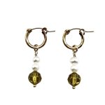 EBE30046 Citrine Crystal and Fresh Water Pearl Drop Hoop Earrings