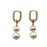 EBE30047 Twisted Gold Double Pearl Drop Earrings