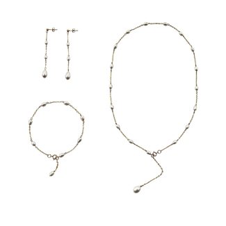 EBJ60013 Golden Elegance Freshwater Pearl Drop Jewelry Set